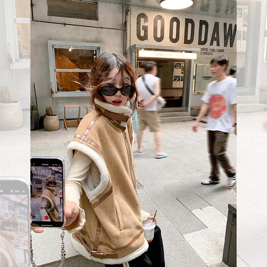 <曾小咸推荐>【叠穿敲nice】翻毛皮背心 商品图1