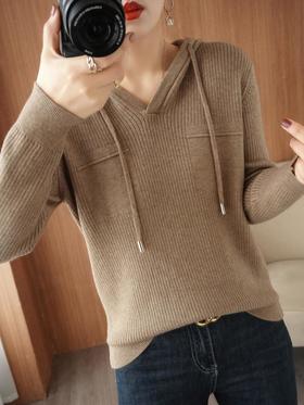 2023年秋冬新款韩版女士连帽长袖纯色帽衫女士外搭宽松连帽帽衫