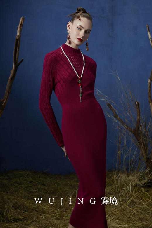 3203076 瑰意成绮
 进口超细美丽诺羊毛针织连衣裙 雾境 商品图2