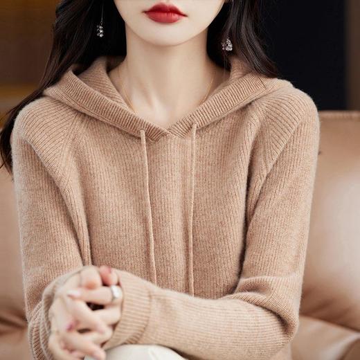 2023秋冬毛衣女针织衫帽衫连帽厚款外套绒衫宽松 商品图1
