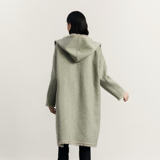 谜底连帽长款毛呢外套女2023冬款时髦宽松毛边呢子大衣234MD1513 商品图2