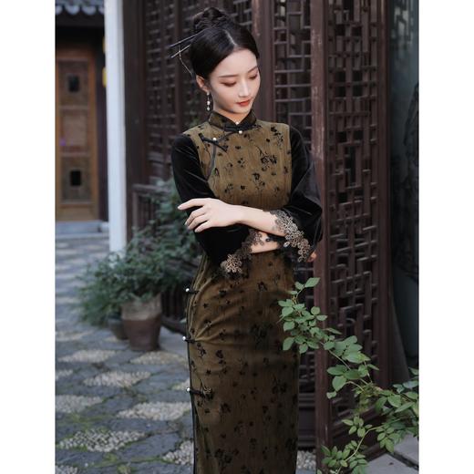 BJS-8533改良复古气质民国风丝绒旗袍 秋季新款日常新式显瘦旗袍裙8533 商品图2