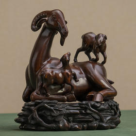 二十世纪 黄杨木雕三阳开泰摆件（红木座）