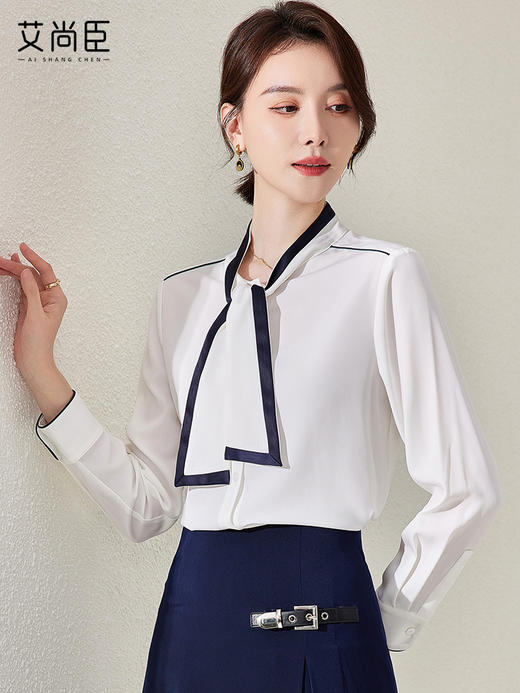 艾尚臣衬衫女秋季2023新款气质女士上衣长袖休闲宽松白衬衣 商品图1