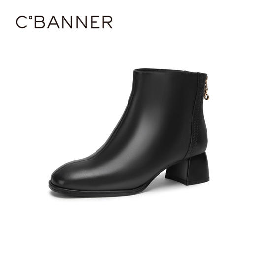 【cf】千百度羊皮时装靴秋冬粗跟高级感短靴女鞋瘦瘦靴粗跟A23576511 商品图1