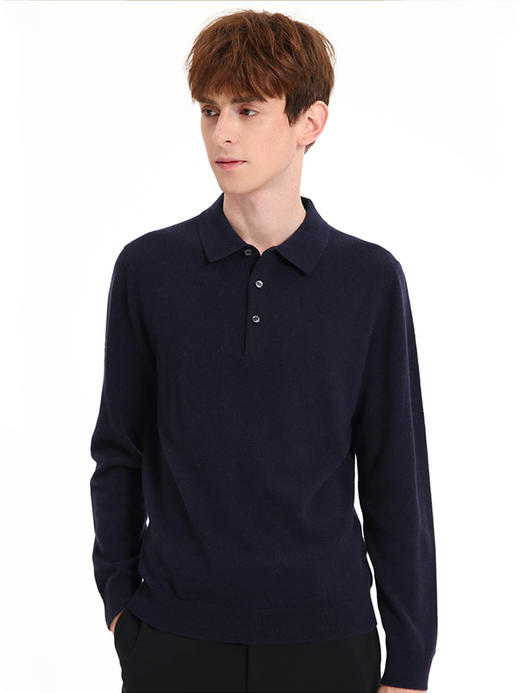 callisto藏青全山羊绒翻领针织衫 FSKNW126H NA 商品图1