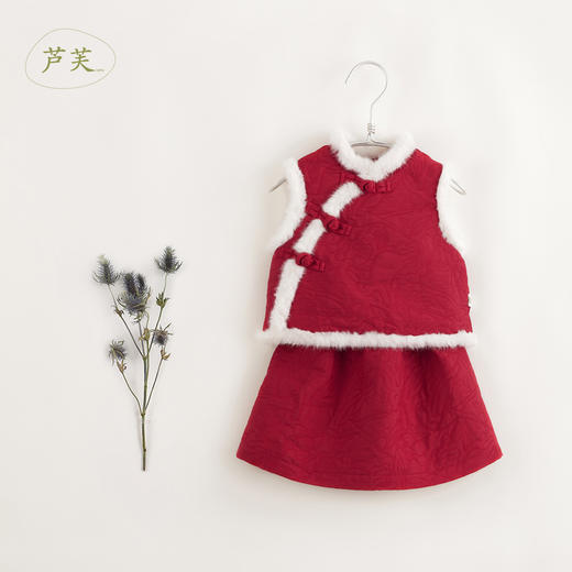 【马克珍妮 芦芙】冬装 中国风拼接仿兔毛盘扣套装 232076 商品图0