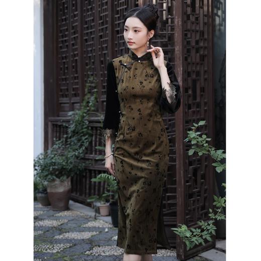BJS-8533改良复古气质民国风丝绒旗袍 秋季新款日常新式显瘦旗袍裙8533 商品图3