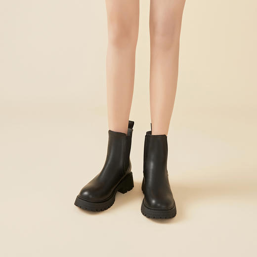 Safiya/索菲娅2023秋冬百搭圆头烟筒厚底英伦切尔西靴 SF34116018 商品图2