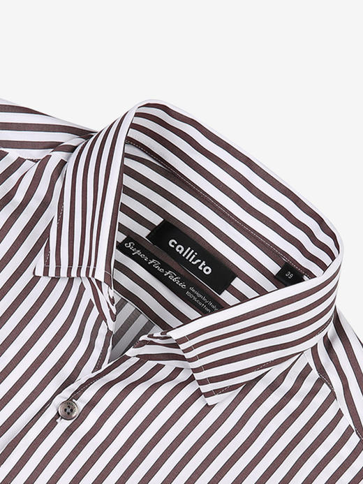 callisto棕白条纹全棉长袖衬衫 FSSTL018C BR 商品图1