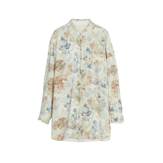 谜底花色衬衫长袖女2023冬款BF风宽松雪尼尔中长款衬衣234MC1560 商品图4