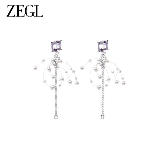 ZEGL设计师紫罗繁星系列法式仿珍珠满天星耳环女流苏耳钉银针耳饰 商品图0