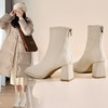 ZHR雅致方头绒暖短靴女2023冬季新款法式复古高跟女靴瘦瘦靴百搭 商品缩略图4