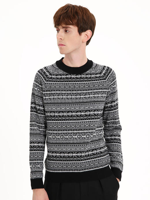 callisto熔岩灰提花全羊毛长袖毛衣 FSKNW003C GY 商品图1