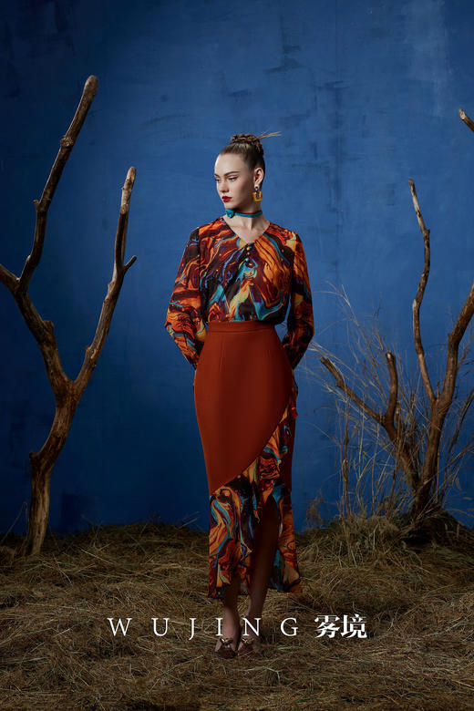 3203022 流光暖阳 进口立体十字花呢+进口乔其纱半裙 雾境 商品图5