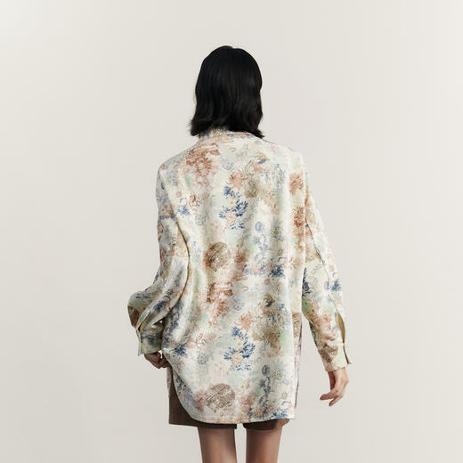 谜底花色衬衫长袖女2023冬款BF风宽松雪尼尔中长款衬衣234MC1560 商品图2