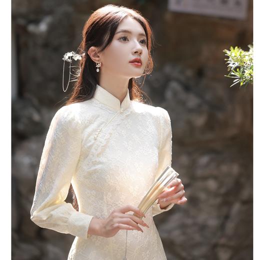 BJS-8521改良气质复古蕾丝旗袍长款 秋季新款民国风日常显瘦旗袍裙8521 商品图3