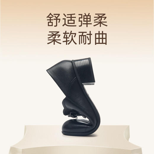 信诺真皮舒适女鞋2023新款秋季深口中老年休闲皮鞋中年妈妈鞋粗跟23Q3510-6 商品图2