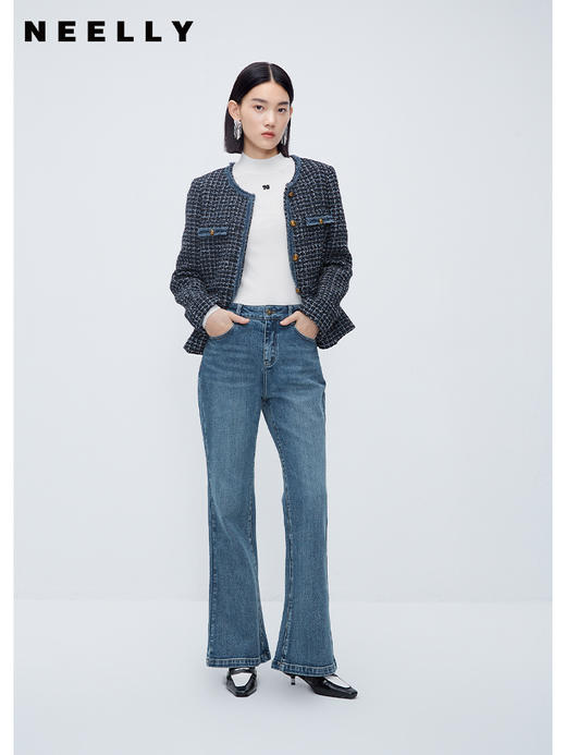 NEELLY纳俪商场同款秋季复古时髦牛仔裤女修身百搭微喇裤美式长裤N23101H01027 商品图1