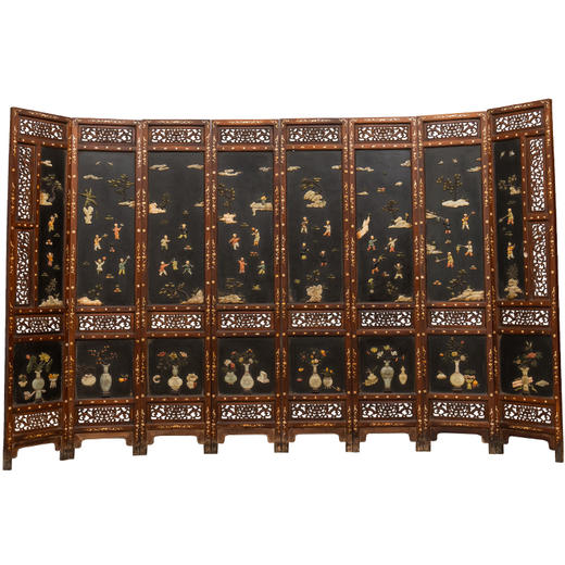 清 红木嵌螺钿镶漆地百宝嵌婴戏图八扇围屏 商品图5
