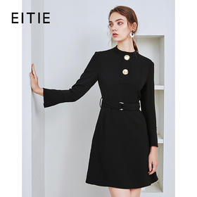 EITIE爱特爱秋季新款时尚通勤显瘦百搭小黑裙喇叭袖连衣裙女C2007532