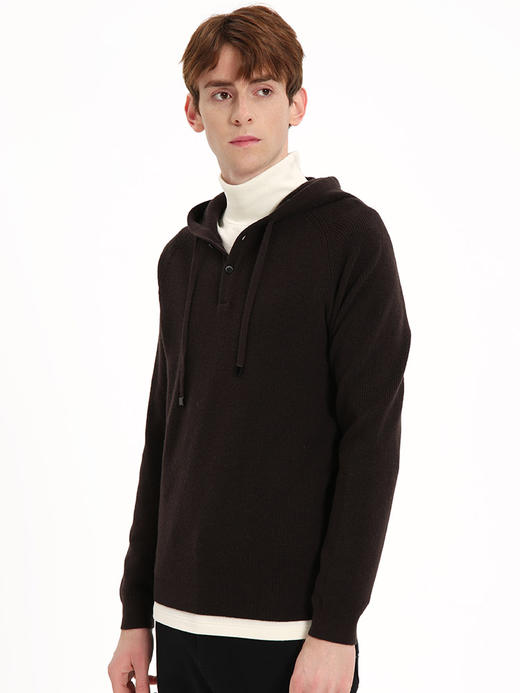 callisto咖色全绵羊毛连帽针织衫 FSKNW123C 商品图1