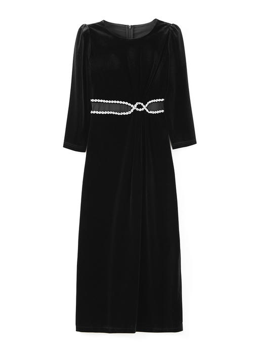 优雅显瘦，中长裙宴会礼服裙重工钉钻丝绒连衣裙WLZD-2323210 商品图4