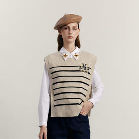 谜底针织背心女2023冬季新款复古学院风圆领套头针织衫234MZ1853