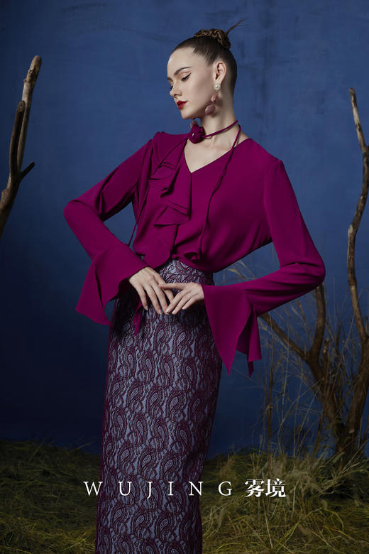 3203013 兰樱紫晶 水晶蕾丝，重磅加密摩卡，重磅亮丝醋酸上衣 雾境 商品图5