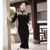 BJS-8005改良复古丝绒旗袍长款 秋季新款气质民国风显瘦丝绒旗袍裙8005 商品缩略图0