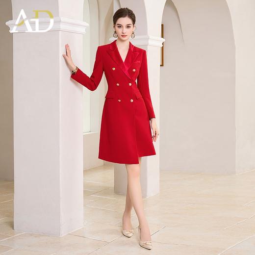 AD红色裙子质感2023新款显瘦法式洋装春秋醋酸西装裙正装 商品图3