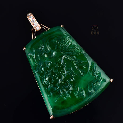 【凤戏牡丹】满绿翡翠无事牌    GZ12307070 商品图4