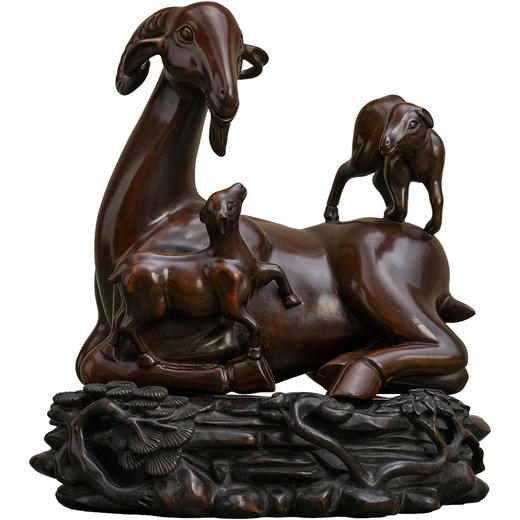 二十世纪 黄杨木雕三阳开泰摆件（红木座） 商品图5