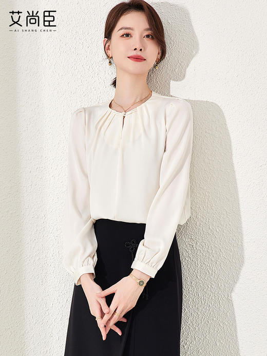 杏色职业衬衫女新中式盘扣小个子上衣气质小众设计感百搭通勤衬衣 商品图0