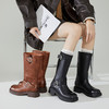 西遇机车骑士靴女新款秋冬复古美拉德宽筒中筒靴西部牛仔靴子V0034127 商品缩略图0