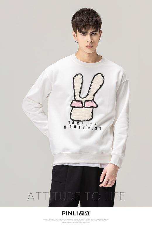 PINLI品立秋装新款男士贴布绣圆领套头休闲卫衣潮BG223309033 商品图0