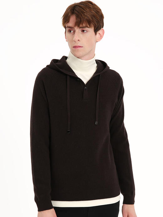 callisto咖色全绵羊毛连帽针织衫 FSKNW123C 商品图0