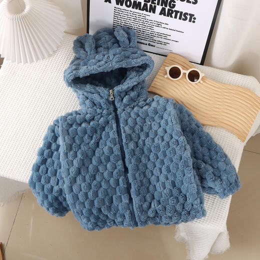 【金龟绒保暖外套，多色多款可选！】儿童秋冬季毛毛绒带帽外套男女童洋气休闲法兰绒拉链保暖上衣不仅能为儿童提供温暖，还能增加穿着的舒适感lm 商品图10