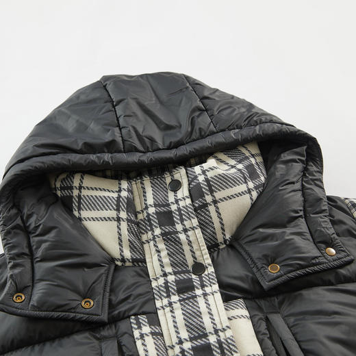 谜底连帽中长款羽绒服女2023冬款复古格子拼接鸭绒保暖234MY1500 商品图3