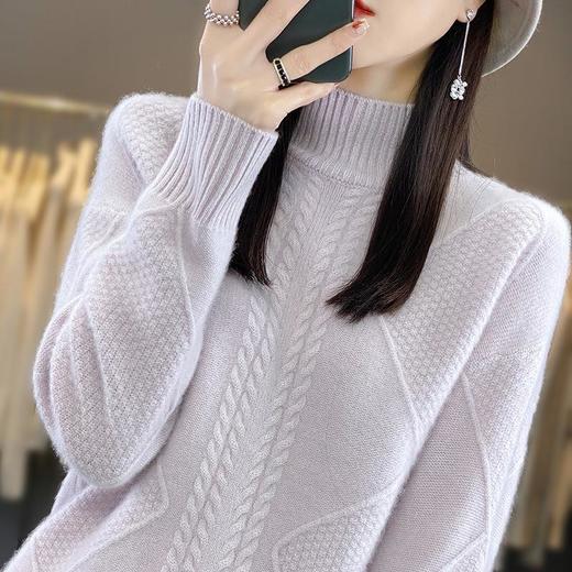 2023秋季针织衫女毛衣女半高领厚款麻花落肩宽松慵懒 商品图2
