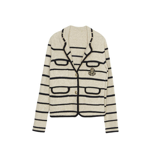 谜底针织开衫女2023冬新款复古文艺学院风条纹针织外套234MZ1881 商品图4