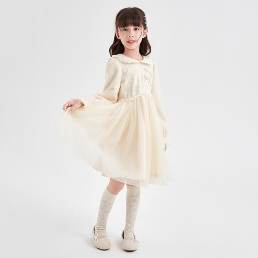 笛莎Deesha 童装女童连衣裙2023冬季新款国风翻领网纱拼接裙 商品图2