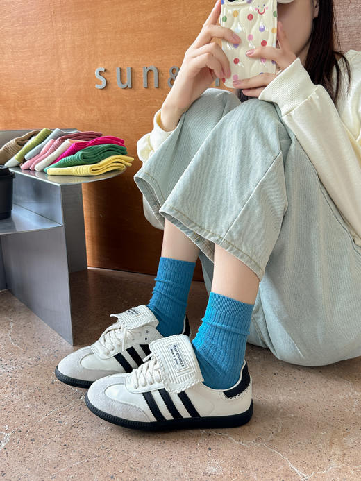 【YW】无忧购森系ins潮纯色精梳棉双针中筒堆堆袜29元5双8011（截单后3-7天发货) 商品图3