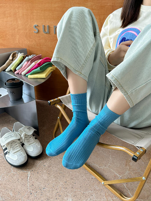 【YW】无忧购森系ins潮纯色精梳棉双针中筒堆堆袜29元5双8011（截单后3-7天发货) 商品图5