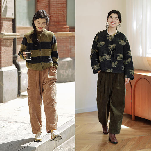 绽放748朵/咖啡色进口灯芯绒休闲裤新款德隆生态棉阔腿裤 商品图2