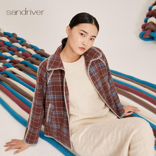 羊绒格纹宽松短外套SJF95W481W 商品图1