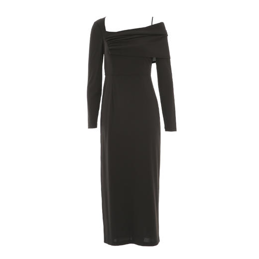 VIMAGE纬漫纪秋季新款不对称露肩长袖黑色连衣裙V2077602 商品图5