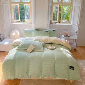 冬季爆款【条纹法兰绒四件套床品】 A类品质保暖亲肤 牛奶珊瑚绒 双面加绒被套 加厚毛绒三件套床单