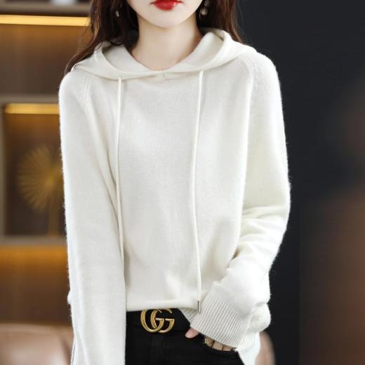 羊毛女士休闲宽松不规则加厚毛衫连帽纯色针织打底衫长袖毛衣 商品图1