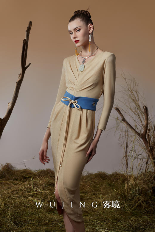 3203027 青蓝冰水 超柔进口亮丝针织连衣裙 雾境 商品图3